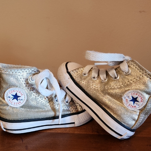 Converse Other - Converse Gold Shimmering Toddler High-Tops Size 3